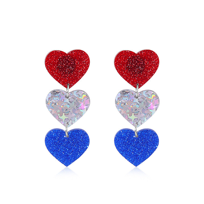Pendientes colgantes del corazón del día mayorista del día de la independencia Pendientes colgantes de corazón